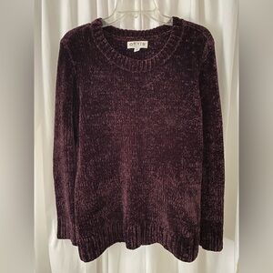 Orvis Chenille Chunky Knit Plum Long Sleeve Crew Neck Sweater Size Medium